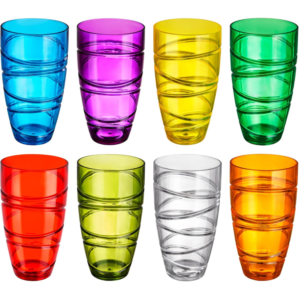 8 Pack Plastic Coloured Cups Acrylic Drink Tumblers Reusable Glass Drinkware