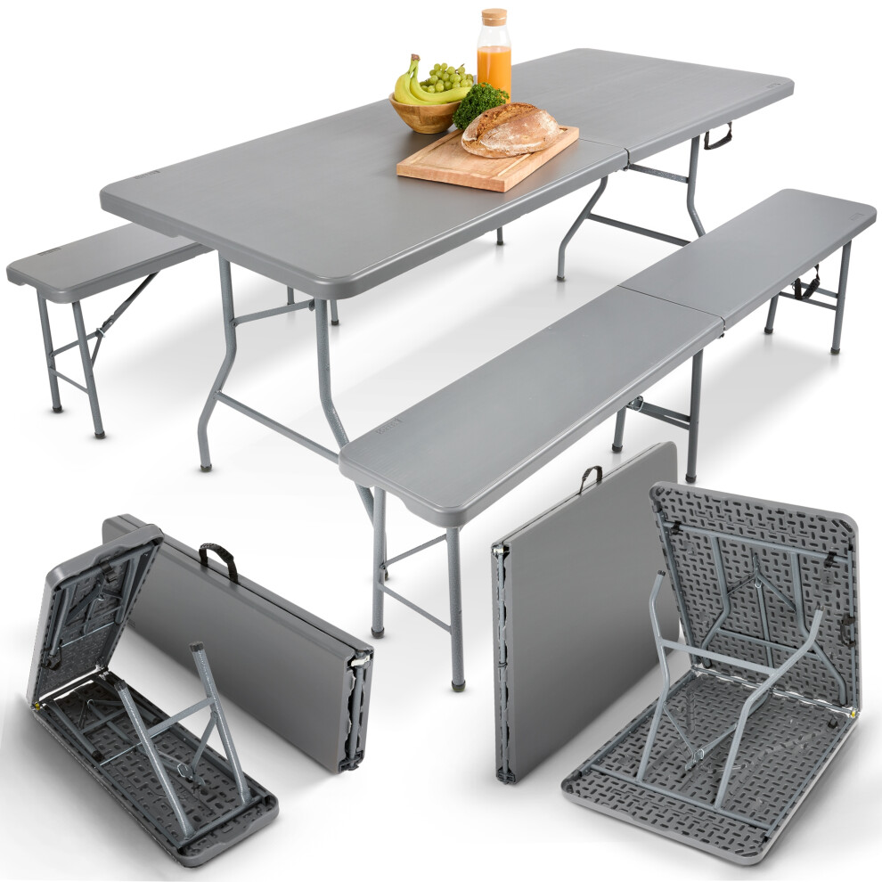 AREBOS beer bench set 3piece set table + 2x bench | marquee set for indoors - outdoors | beer table set | foldable & with carrying handle | anthracite