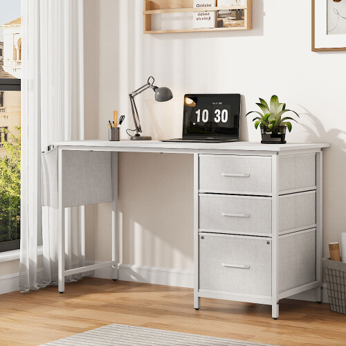 Living And Home Multipurpose White Metal Frame Computer Desk for Home Office 1