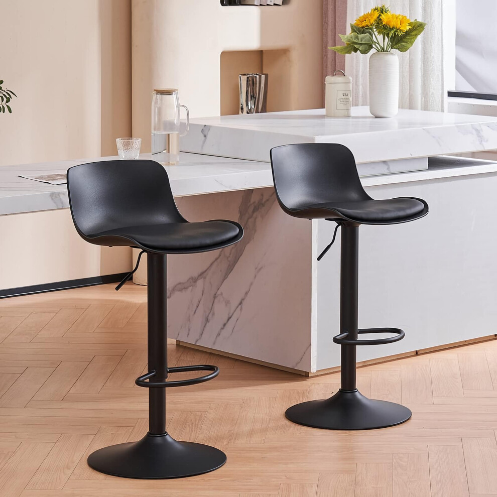 YOUNIKE Bar Stools Set of 2 Modern Black PU Counter Height Barstool High Padded Swivel Adjustable Barstools with Back for Bar C
