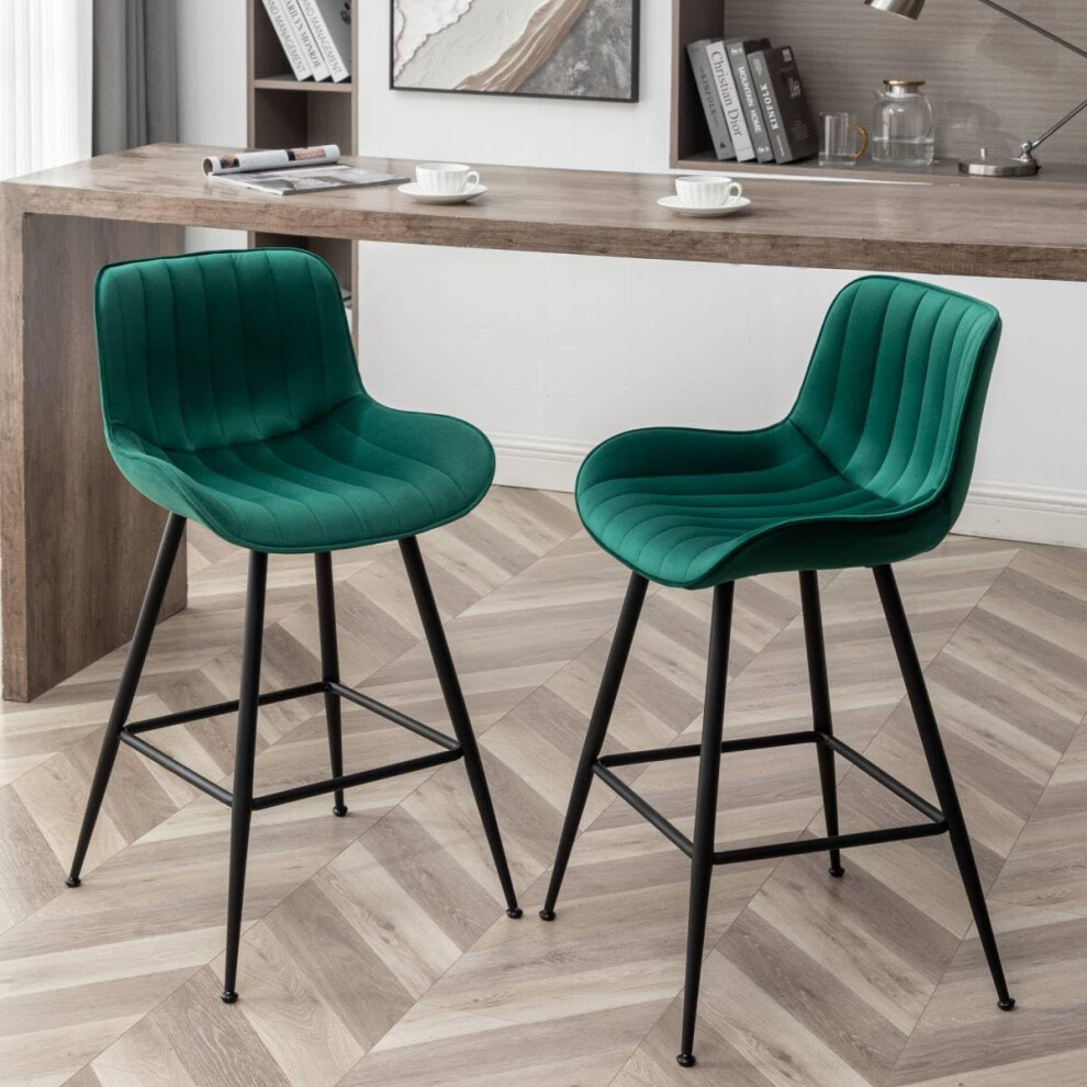 Whiterye 24 Inches Velvet Upholstered Island Stools Bar Stools Set of 2 Fabric Counter Stools with Back Counter Height Bar Chairs with Bl