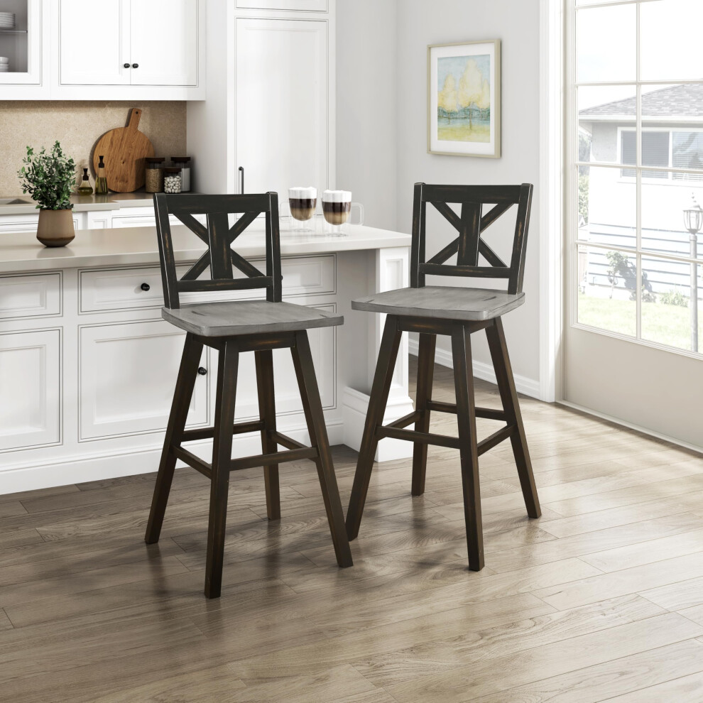 Lexicon Swivel Pub Height Barstool (Set of 2) Modern Solid Wood Kitchen Counter Barstool with XBack for Kitchen Island Bar Counter 29 SH Black