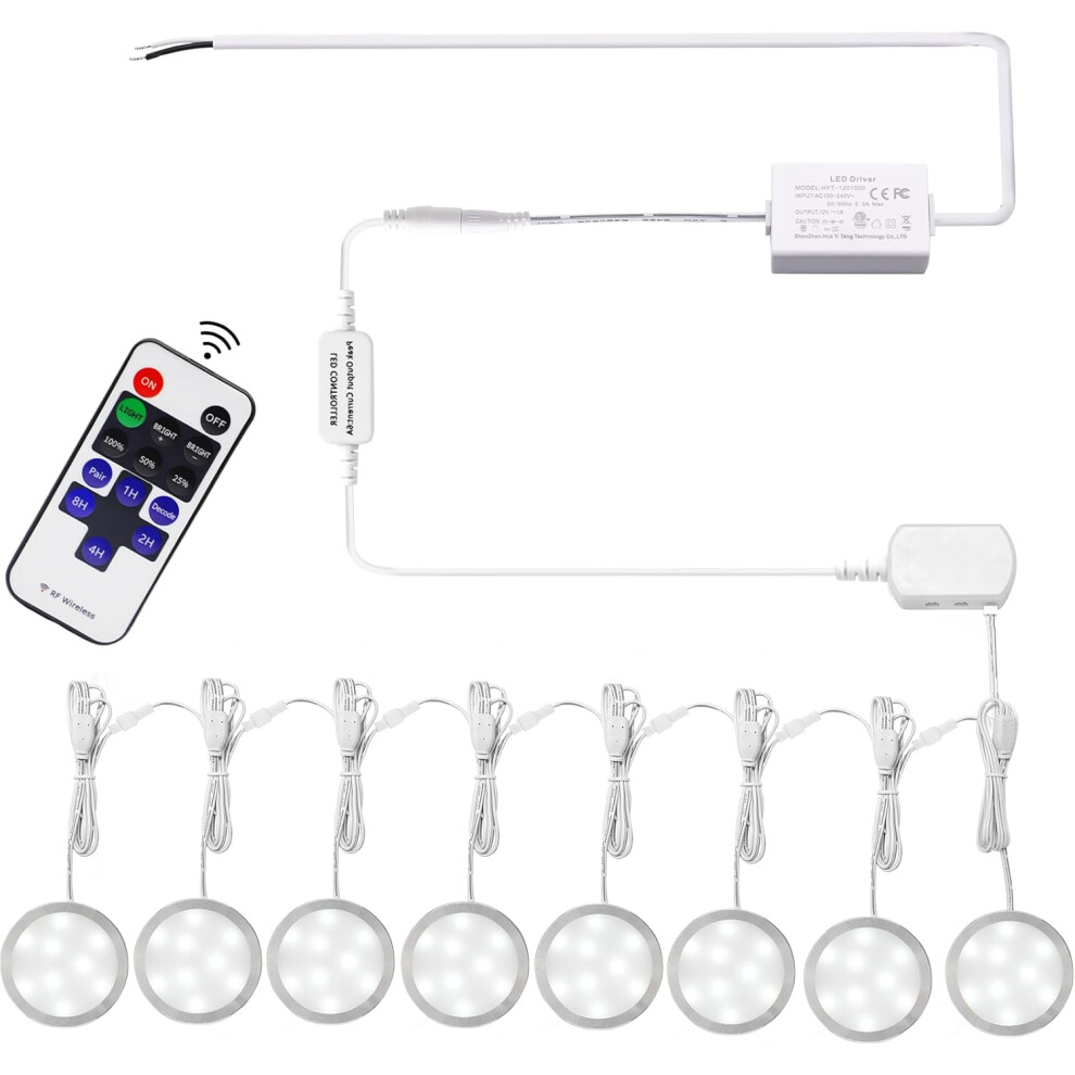 (8pack, Daylight White) Linkable Under Cabinet LED Lighting 12V Slim Aluminum Dimmable Puck Light