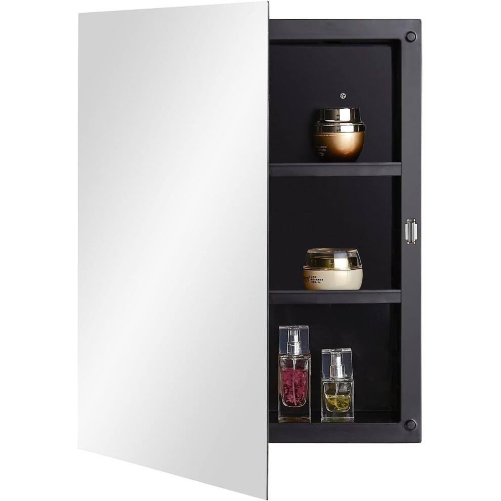 (40 X 51 Cm-black Without Frame) Black Plastic Mirror Cabinet with Polished Edge Mirror Door, Recessed and Surface Mount