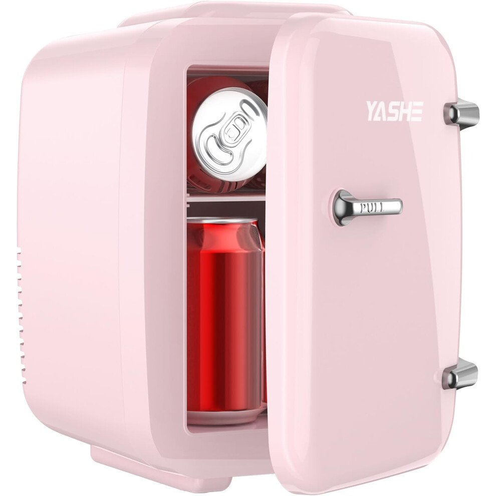 (Pink) Mini Fridge, 4 Liter/6 Cans Small Fridgerator for Bedroom