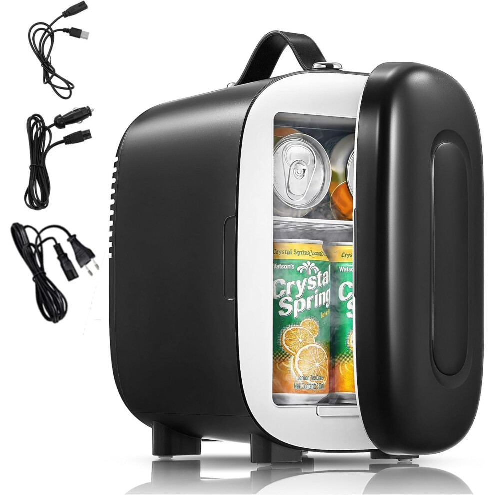 (Black) Mini Fridge Portable, 5 Liter/6 Cans Small Fridge Cooler, Quiet