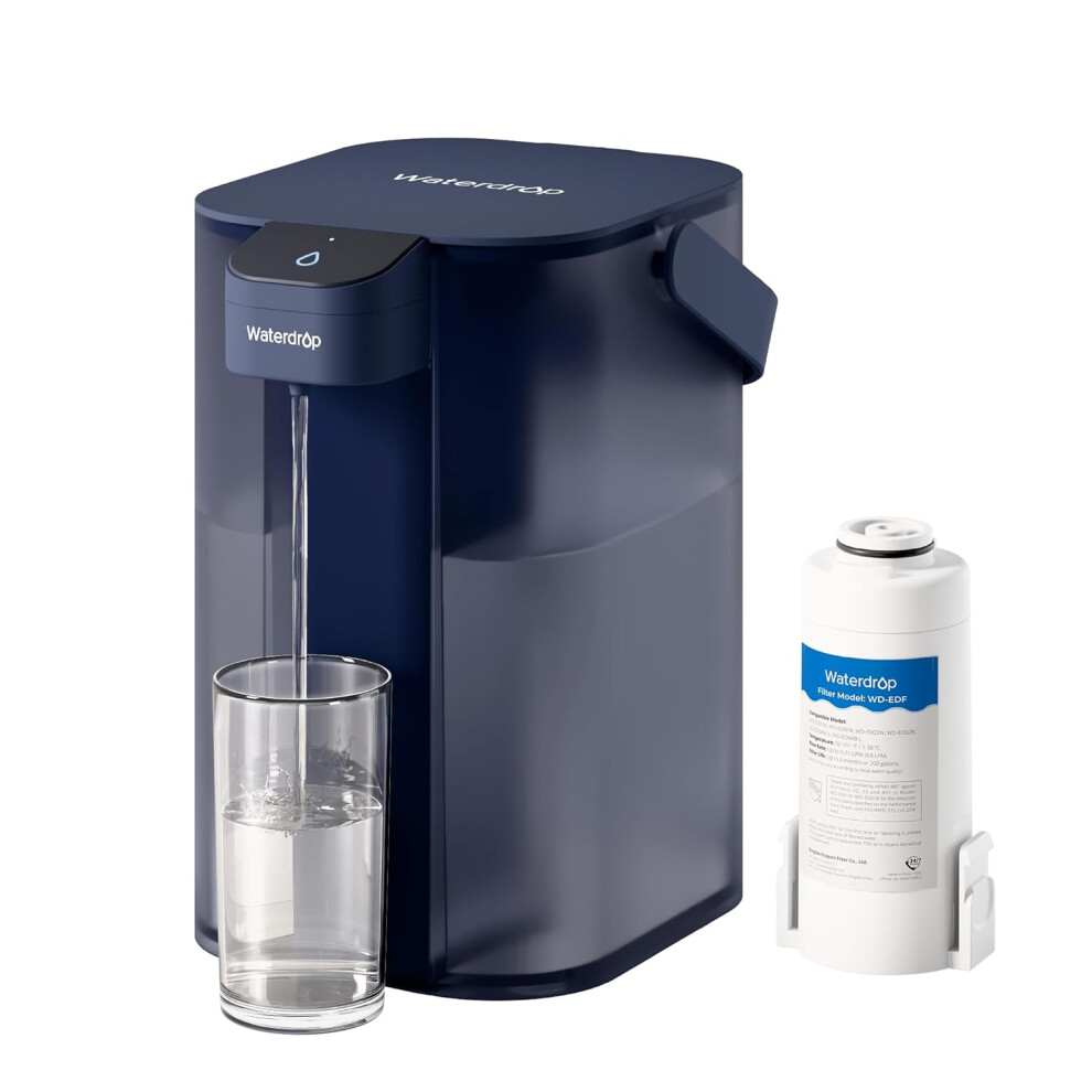(Navy Blue) Instant Electric Water Filter Jug with a 3-Months Filter, 3.5L Countertop Water Filter System