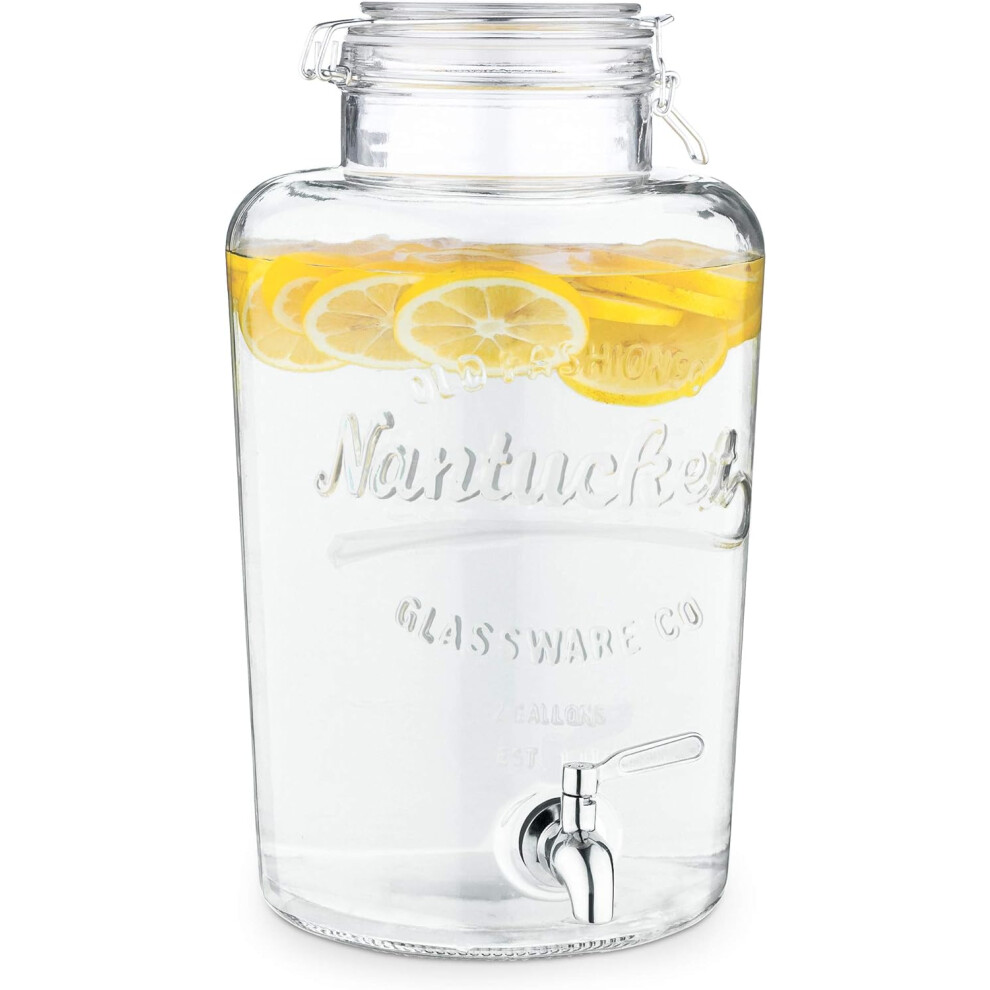 (Classic) Drinks Dispenser with Tap - 8L Glass Drink Jar with Stainless Steel Tap and Clip Top Lid
