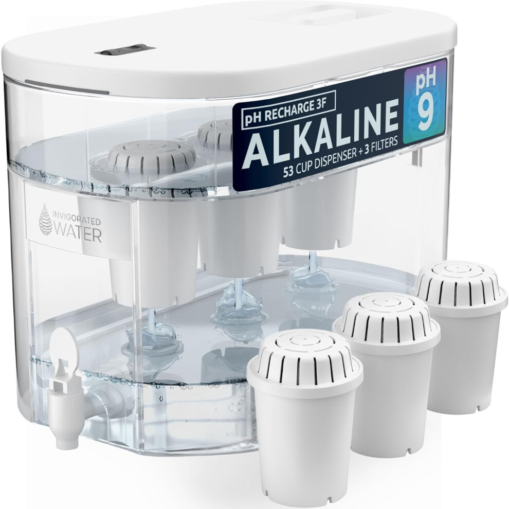 (White-3 Filters) 3F Alkaline Countertop Water Filter Dispenser - 3.3 Gallons Water Jug Dispenser