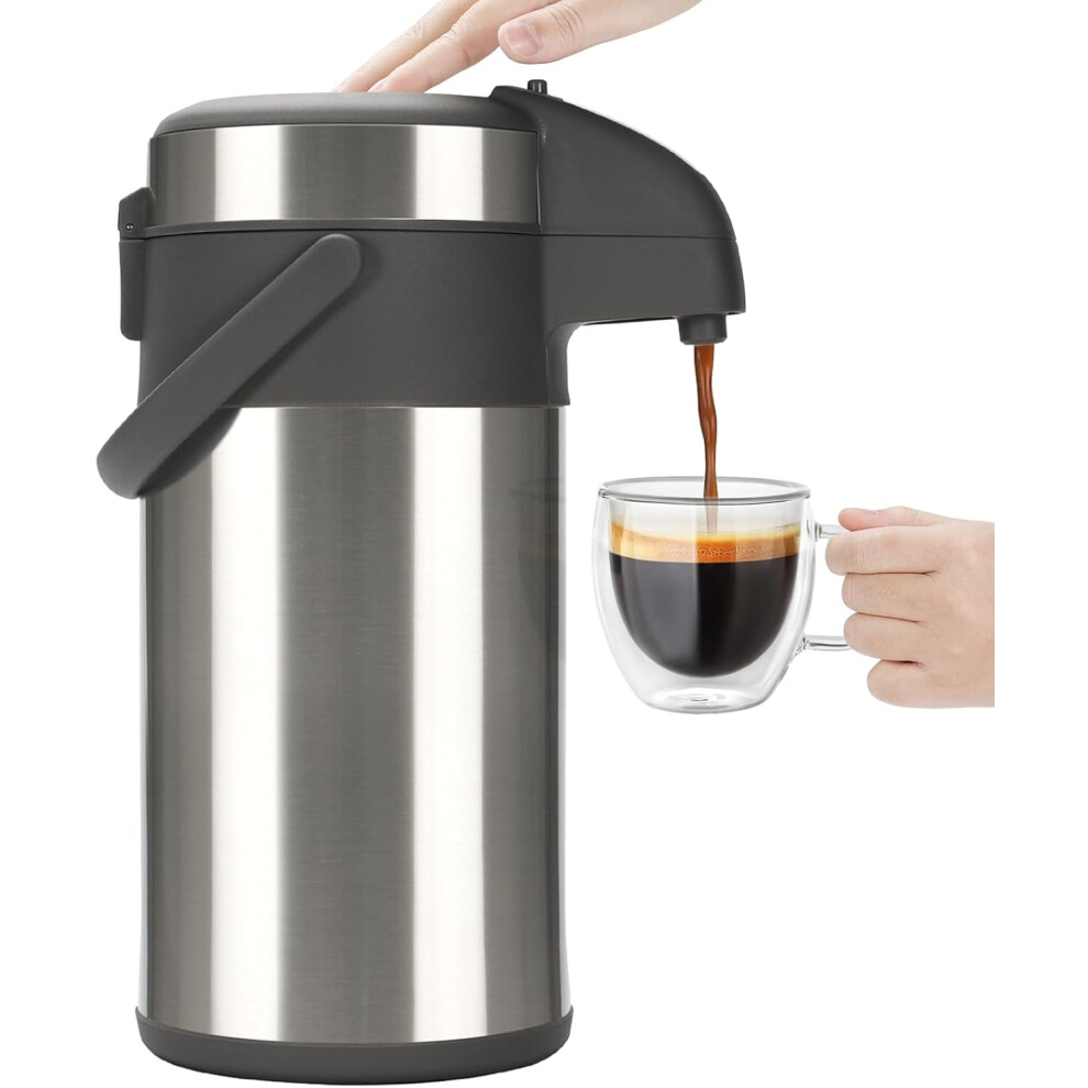 (4 Litres, Silver) Coffee Pump Flask, 4L Stainless Steel Airpot Hot Beverage Dispenser