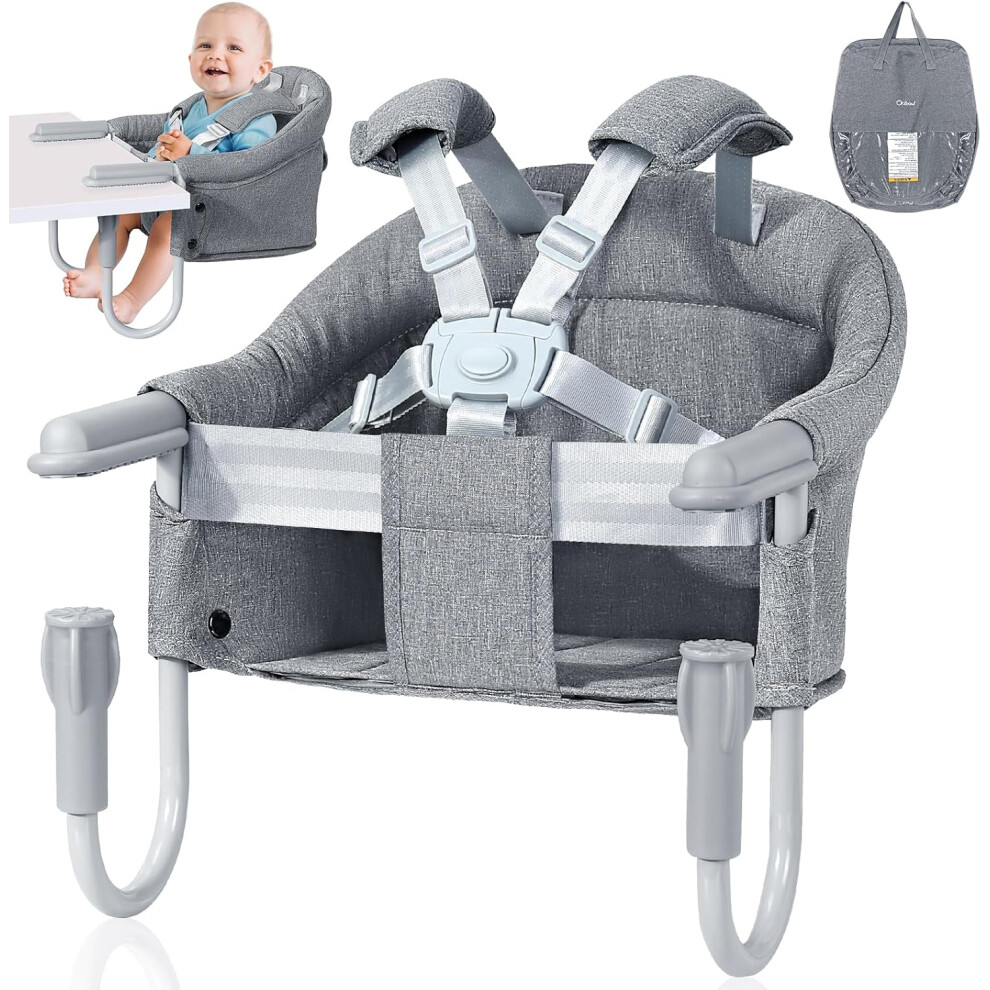 (Without A Tray, Classic Grey) Seats,Portable Hook on High Chair with 5-Point Safety Harness