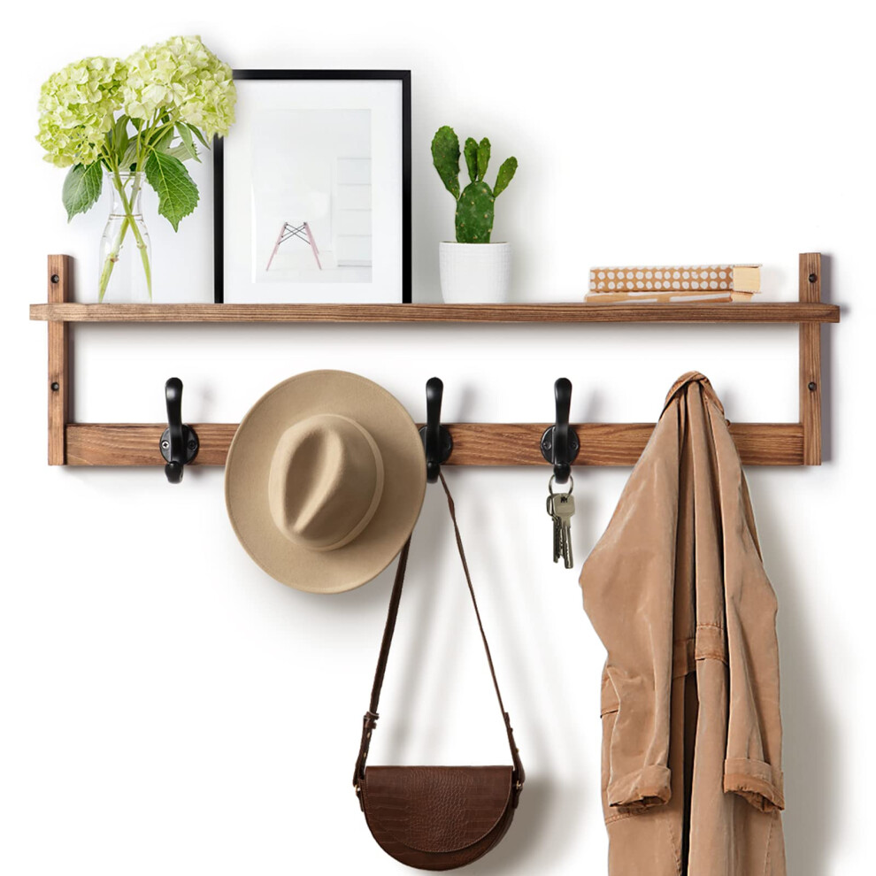 Tatub 29'' Coat Rack Wall Mount with Shelf  Wood Wall Hooks with Storage  Entryway Shelf with 5 Hangers for Bathroom  Living Room  Bedroom-image-OPC-PFN9XZM-NEW