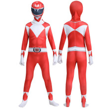 (Red, 150) Mighty Morphin Power Rangers Cosplay Costume Jumpsuit Bodysuit Party Fancy Dress for Kids Aldult