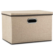 PRANDOM Large Collapsible Storage Bins with Lids [1-Pack] Jute Fabric Foldable Storage Boxes Organizer Containers Baskets Cube with Cover for Home Be