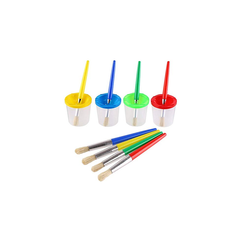 Diyasy Lot De 4 Pots De Peinture Anti-DéVersement Pour Enfants Et 4 Pinceaux Ronds 4 Couleurs-image