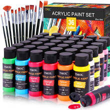 Conjunto de tinta acrlica com 12 pincis artsticos 36 cores (2 onas / garrafa) Tinta acrlica para pintura em tela Madeira Cermica e tecido C