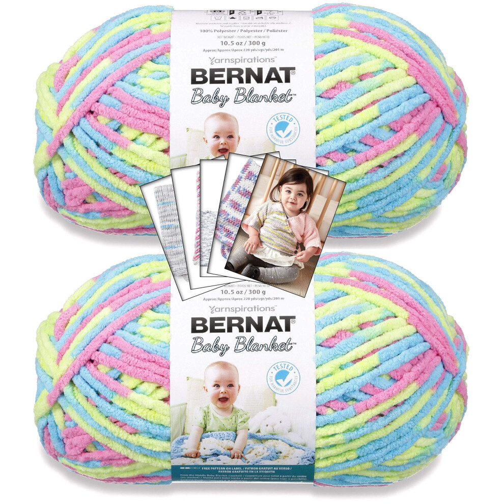 Bernat Baby Blanket Yarn - Grote bol (10,5 oz) - 2-pack met patroon