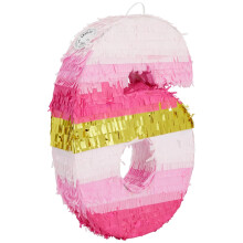 Zahl 6 Pinata, rosa und goldene Folie, fr Mdchen, Partydekorationen zum 6. Geburtstag (klein, 41,9 x 27,9 cm)