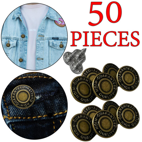 50Pcs Hammer on Denim Jean Jacket Buttons 17mm Brass Replacement Studs
