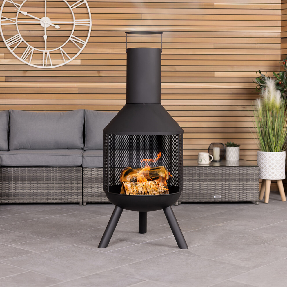CHARLES BENTLEY Outdoor, Garden, 44.5cm Round Iron And Black Powder Coated Steel Modern Patio Heater, Chimenea, Wood And Charcoal Burner, Rust
