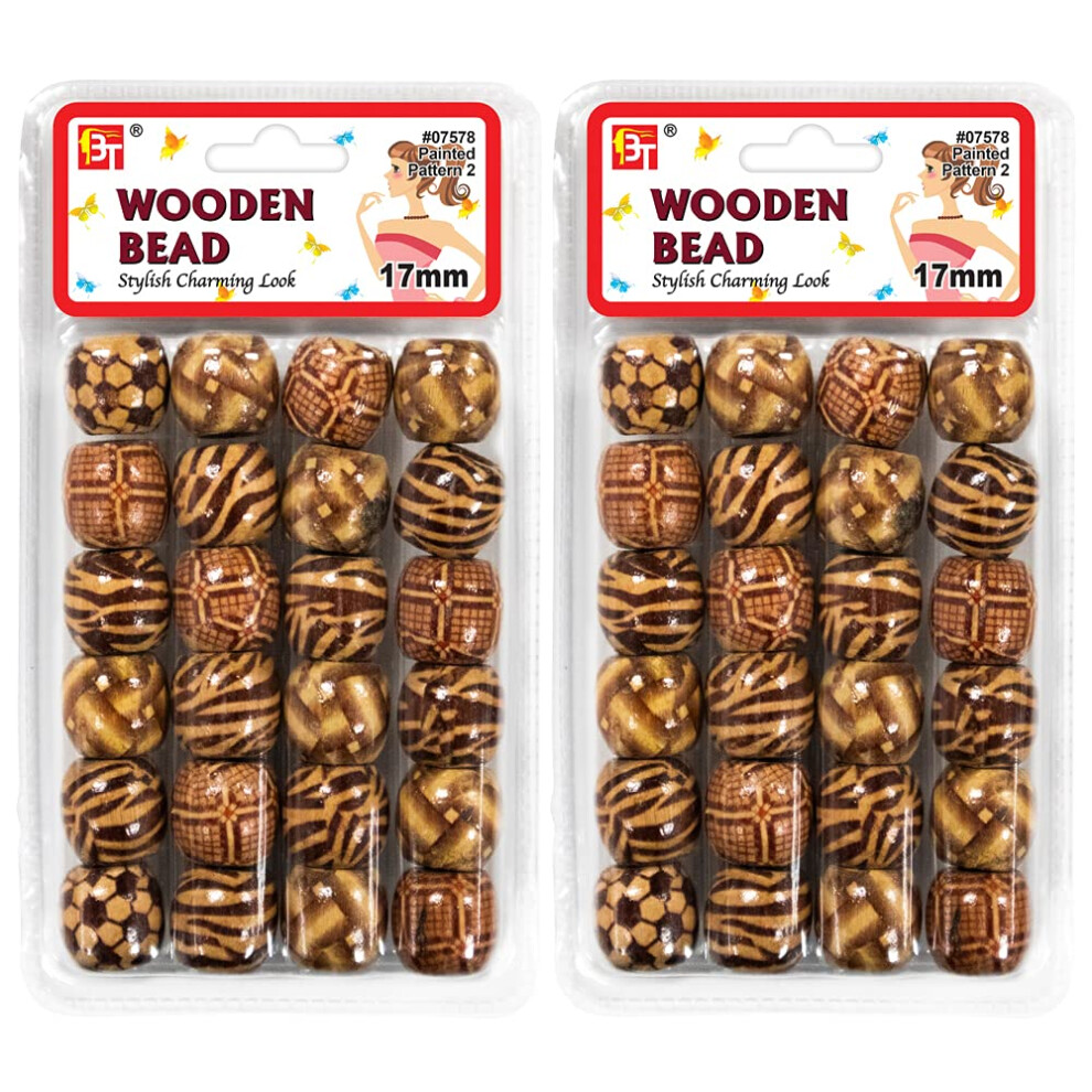 Kit De Fabrication De Bijoux En Perles 48 PièCes Pour Tressage De Cheveux, Ornements De Bracelets, Artisanat, Poney En Bois De 17 Mm, Motif Peint 2-image