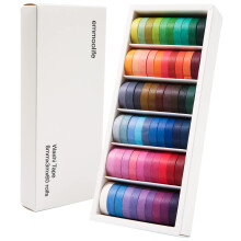 Seturi de 60 de rulouri de banda Washi, 8 mm la?ime ?i 10 ft lungime, de baza, culoare uni, curcubeu, benzi decorative sub?iri de mascare pentru
