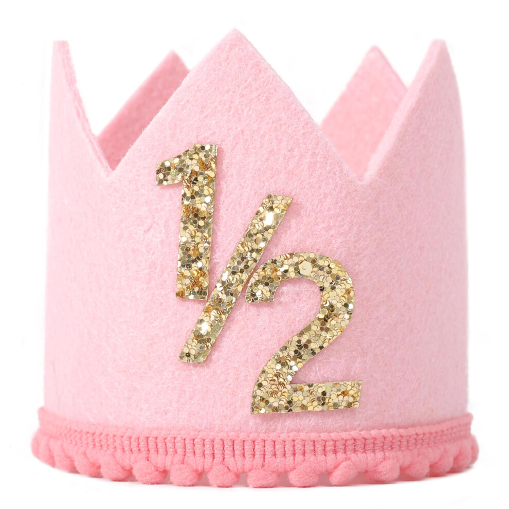 Couronne d'anniversaire SYESQL Demi-chapeau d'anniversaire 1/2 pour bébé fille/garçon (rose doré)