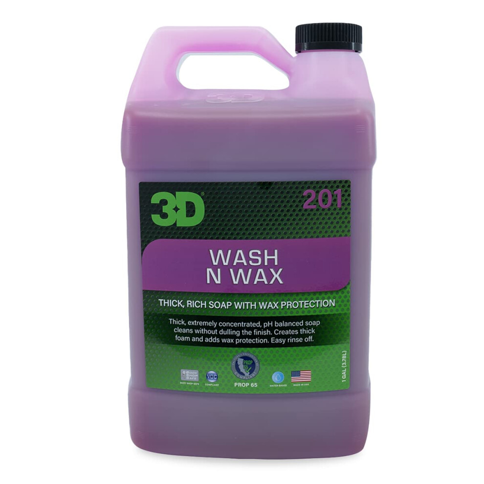 3D Wash N Wax Car Wash Soap pH Balanced Easy Rinse Scratch Free Soap with Wax Protection 1 Gallon