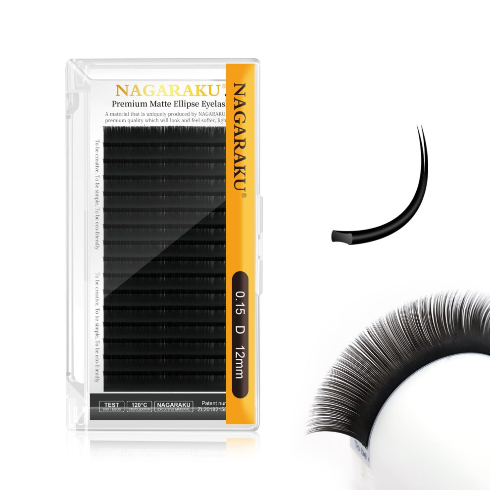 Nagaraku Double Tips Ellipse Eyelash Extensions Lighter Thinner Flat S
