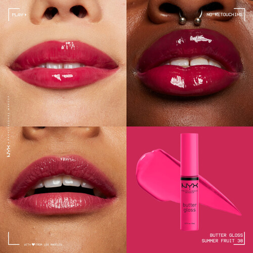NYX Professional Makeup NYX PROFESSIONAL MAKEUP Βούτυρο Gloss, Μη Κολλώδες Lip Gloss - Καλοκαιρινός Καρπός (Ζεστό Ροζ) 1