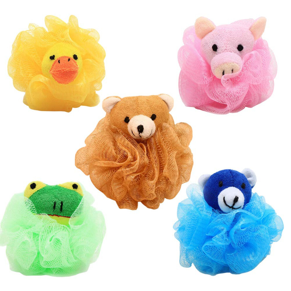 Uuyyeo 5 Pieces Cute Exfoliating Mesh Pouf Bath Sponge Ball Shower Loofah Loofa Body Scrubber