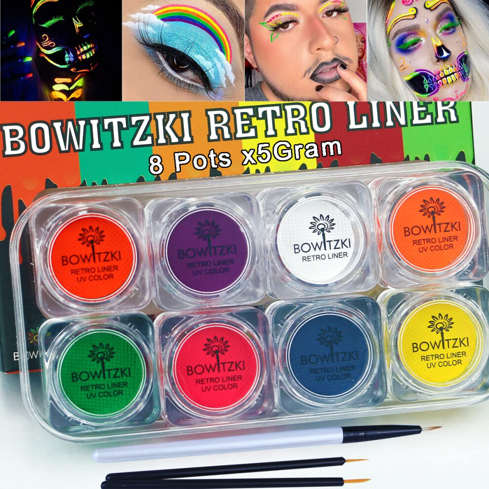 Bowitzki 8X5 Gram Water Activated Eyeliner Hydra Liner Makeup Uv Glow Fluorescent Color Graphic Retro Face And Body Paint (Uv Color)