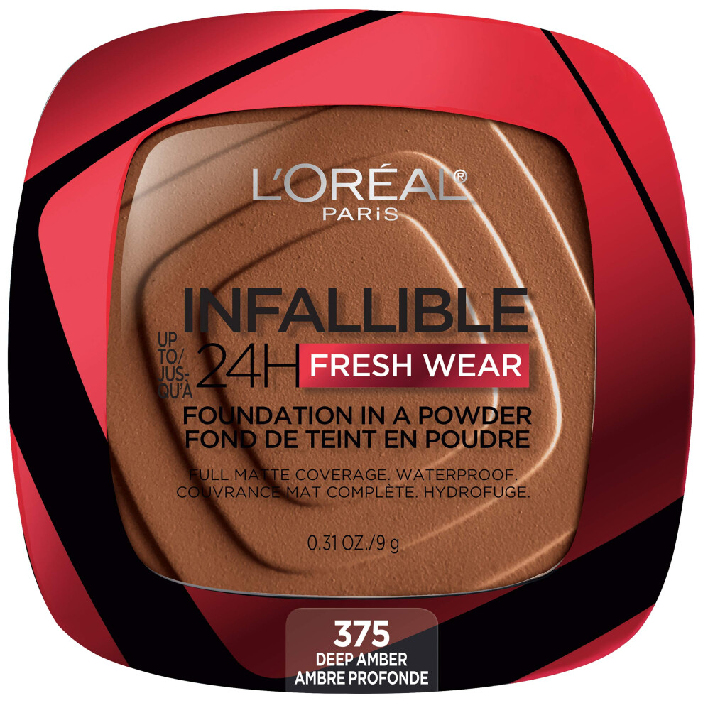 LOreal Paris Makeup Infallible Fresh Wear Foundation in a Powder  Up to 24H Wear  Waterproof  Deep Amber  031 oz