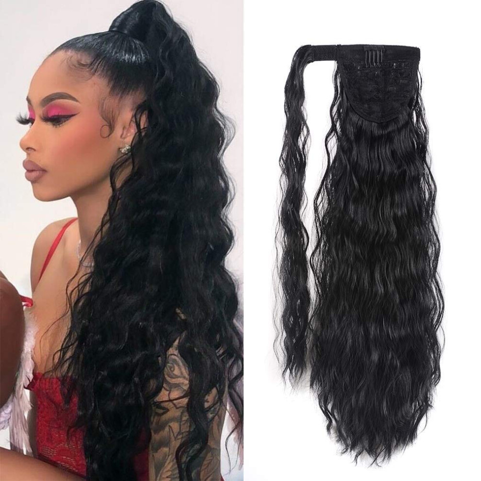 Giu ... Yeame Corn Wave Ponytail Extension Clip In - 22 Inch Long Wavy Curly W
