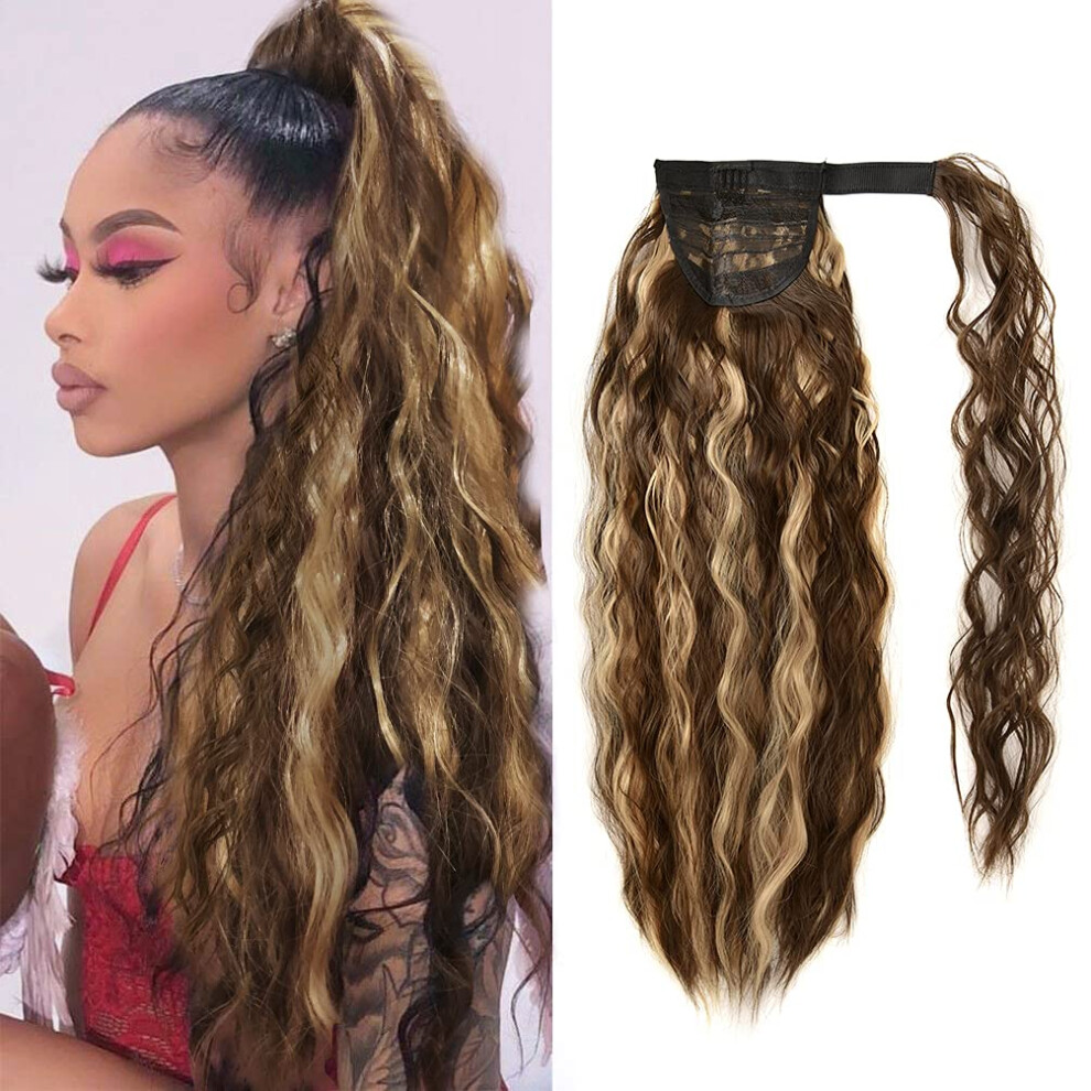 Giu ... Yeame Corn Wave Ponytail Extension Clip In - 22 Inch Long Wavy Curly W