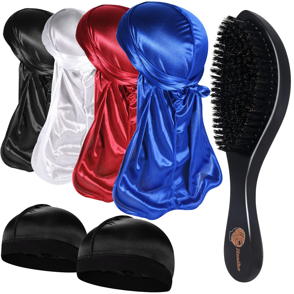 42 Durags soyeux avec brosse ondulée pour hommes Kits de brosses à cheveux moyennes et dures incurvées à 360 A