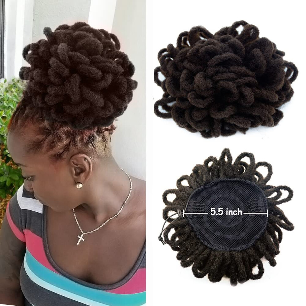 Yinmei Baibian Unisex Black Afro Puff Drawstring Ponytail Dreadlocks Chignon Faux Locs Braids Bun Hair Synthetic Clip In Hair Extensions For Women(4#)