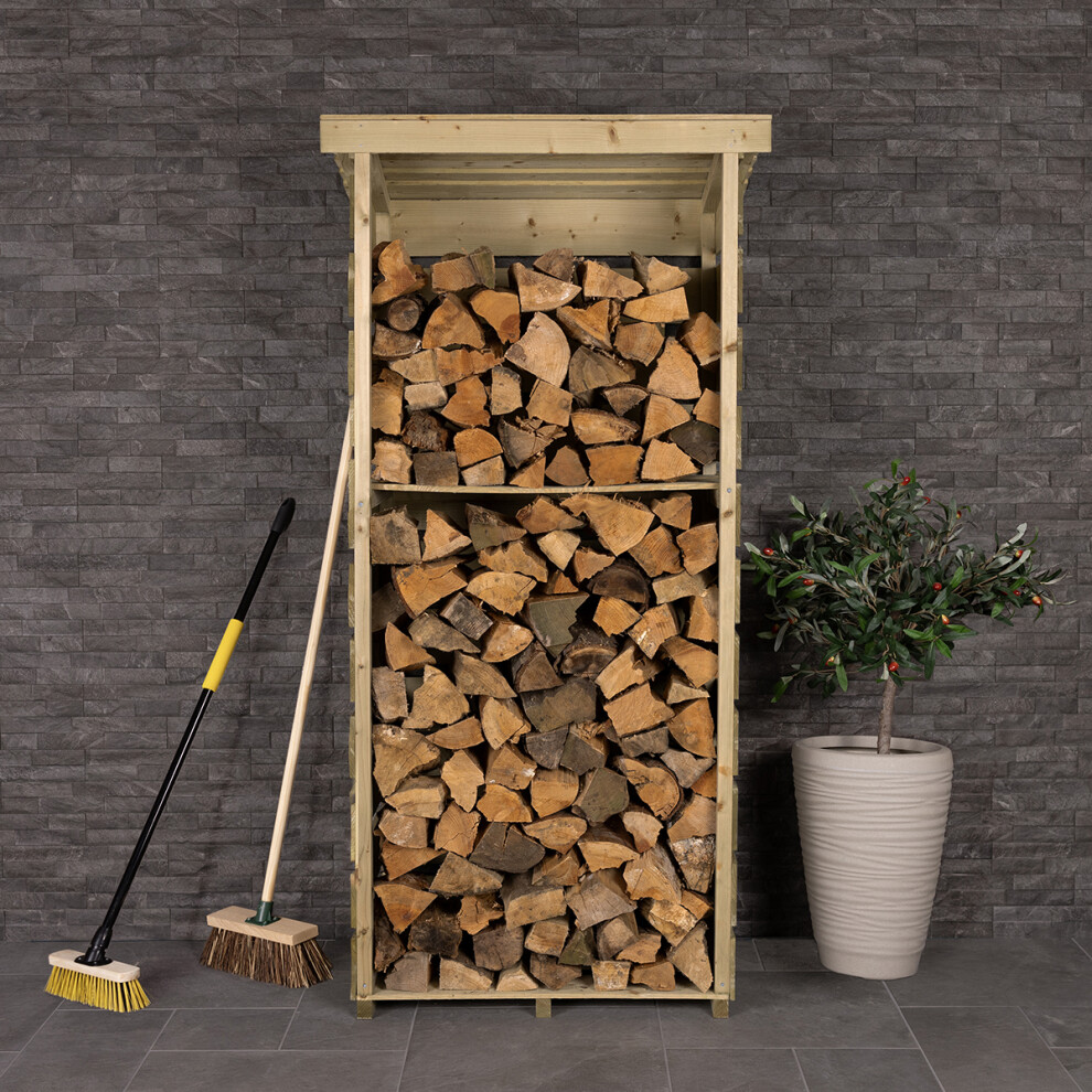 Charles Bentley FSC Wooden Single Tall Log Store Firewood Garden Storage Unit