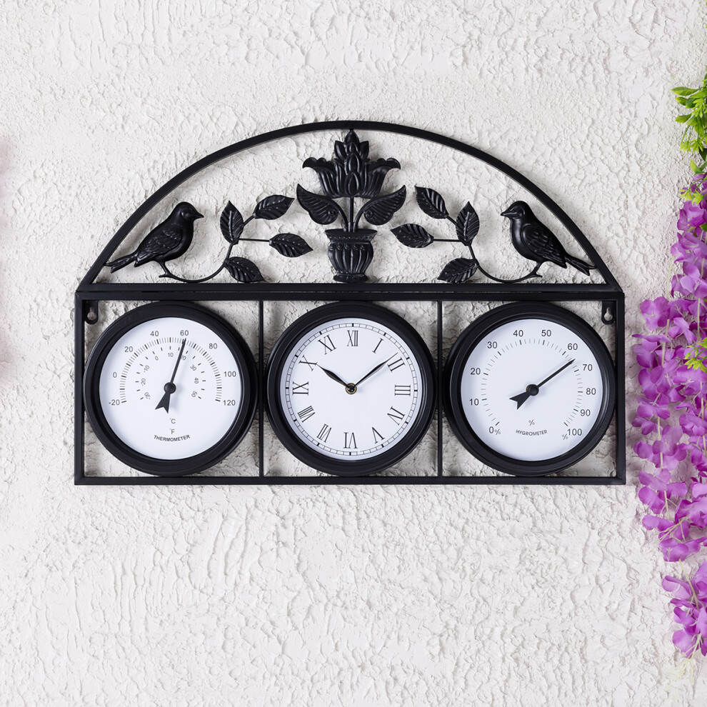 Charles Bentley Shabby Chic Dark Grey Wall Clock With Thermometer & Hygrometer