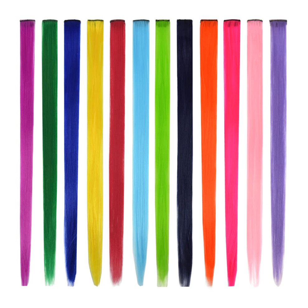Lot de 12 extensions de cheveux colorés de 22 pouces, pinces à cheveux colorées, lisses, synthétiques