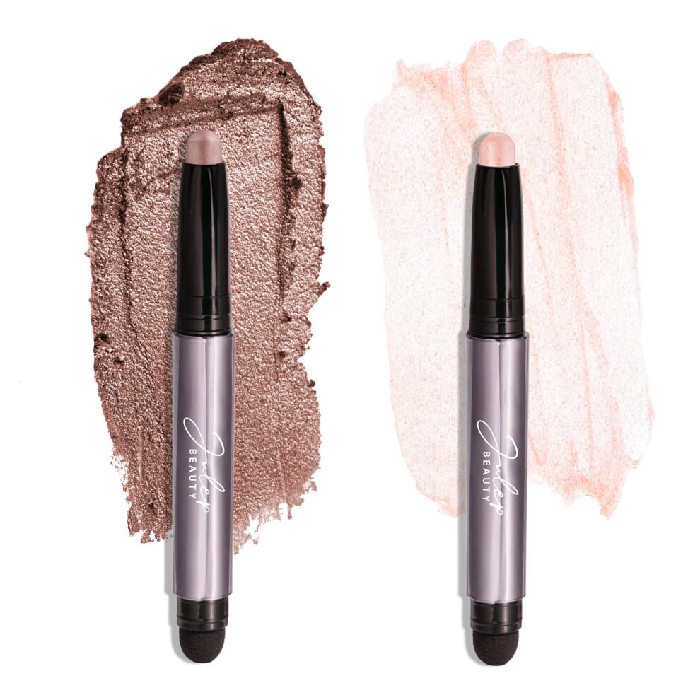 Giulebbe Pink,Purple Julep Eyeshadow 101 Crme To Powder Waterproof Eyeshadow Stick Duo Blush Pink Shimmer & Mink Mauve Shimmer