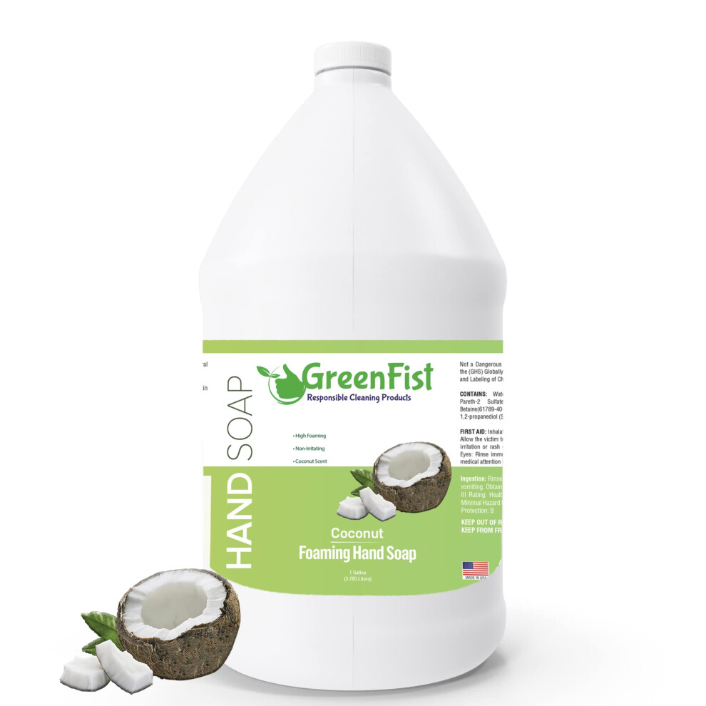 Poing Vert Greenfist Foaming Hand Soap Refills Jug Coconut Scent Foam Refill Made In Usa 128 Ounce (1 Gallon)