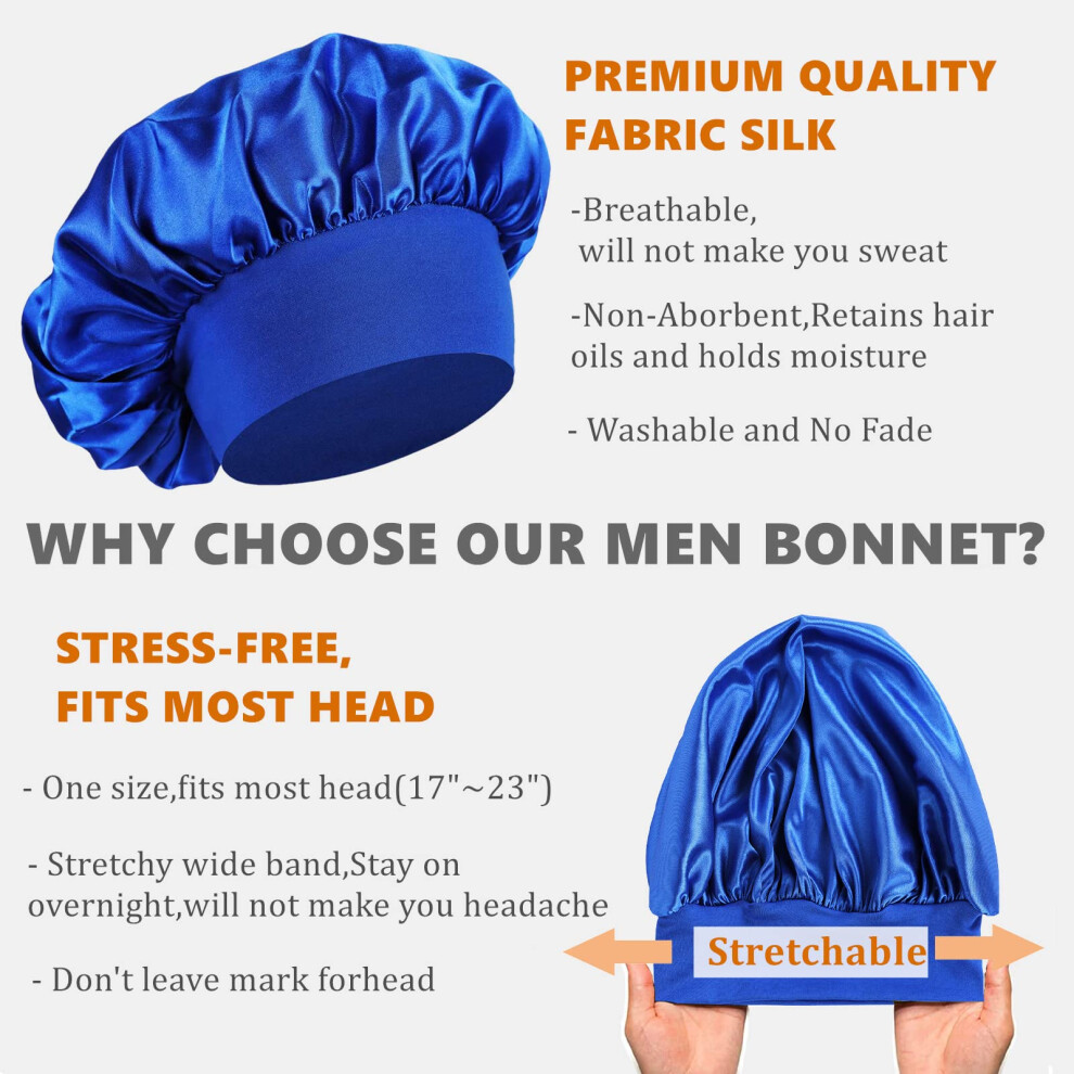 Showr Seidenhaube Für Herren – Schlafhaube Für Lockiges Haar, Set Mit Durag & Motorhaube, Marineblau
