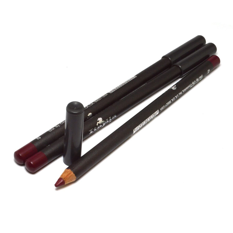 Italia Deluxe 3 Pcs X [ 1057 Black Currant ] Ultra Fine Lip Liner Pencil Lipliner Set + Free Zipper Bag Full Size