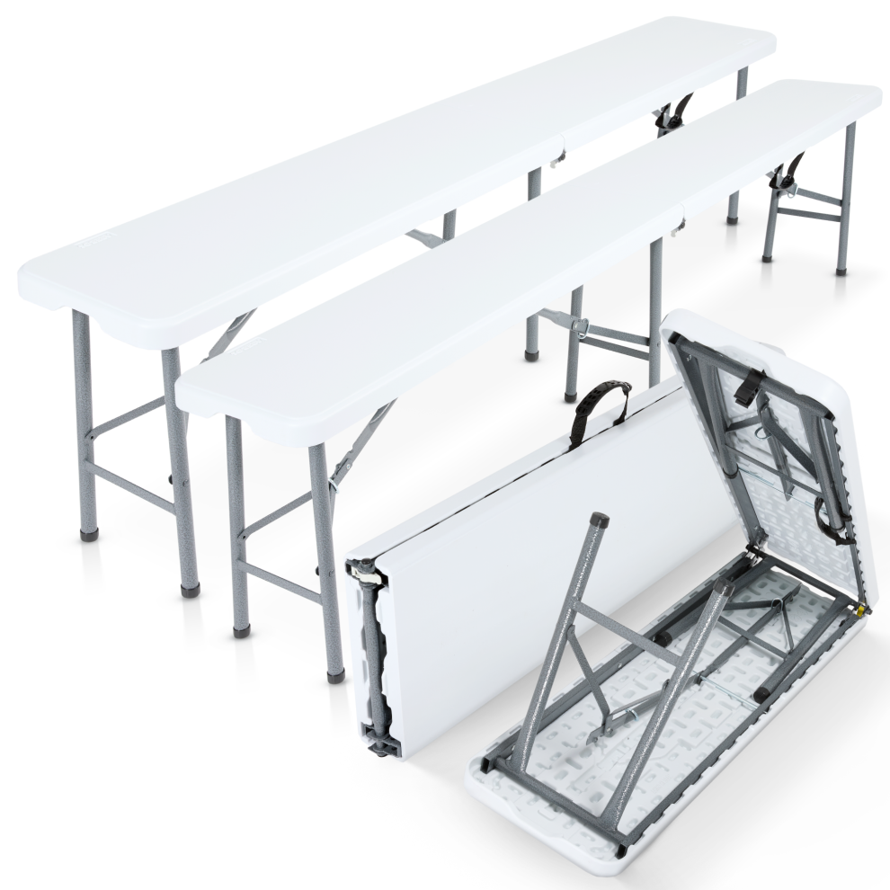 AREBOS 2x Beer Bench Folding Bench I Carrying Handle | 183 x 28 x 43 cm Folding Bench Camping Garden Party Bench Beer Tent Bench | White