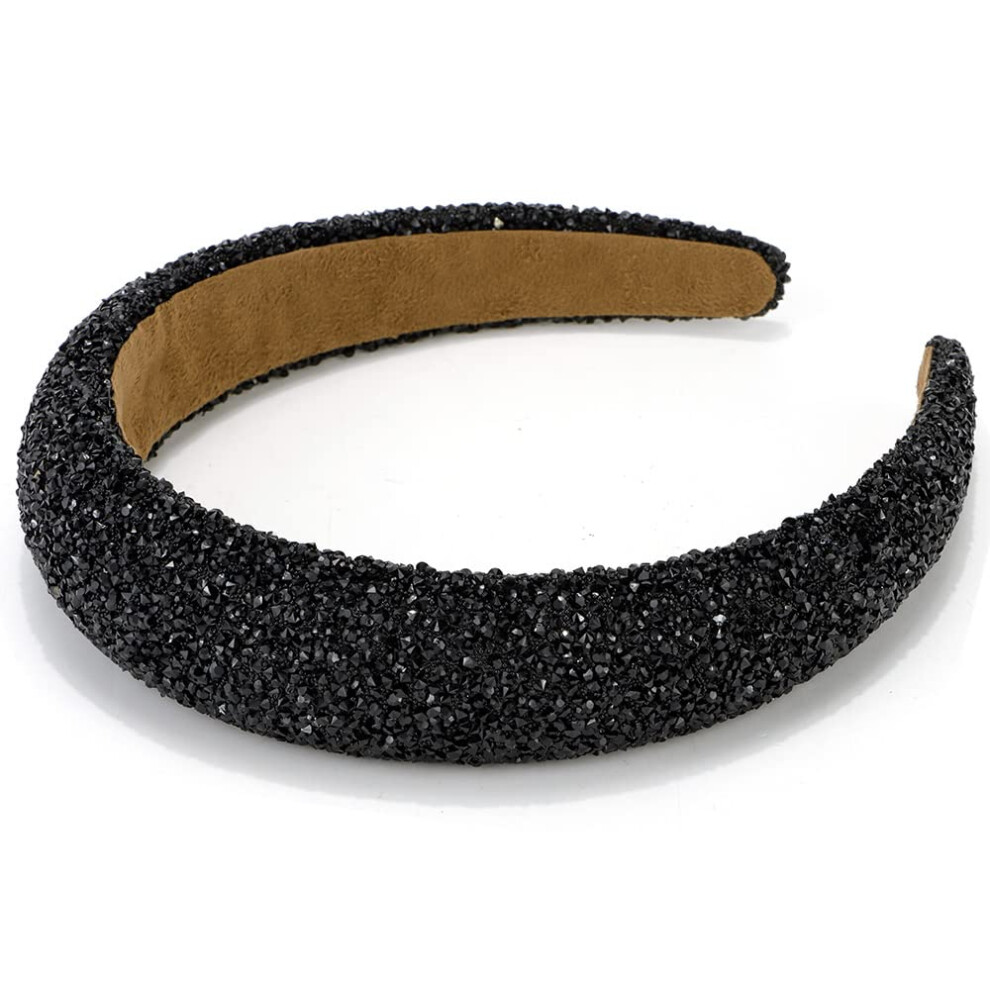 Atoden Bandeaux rembourrés à paillettes et strass noirs pour cheveux de femme