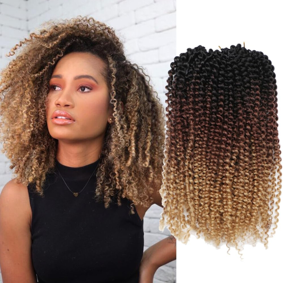 Sharopolo Unisex Brown 3Pcs/Pack Kinky Curl 12Inch Afro Kinky Twist Hair Crochet Braids Soft Synthetic Crochet Hair Extention (12Inchotbrown)