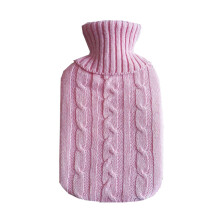(Pink) 2000ml Acrylic Fiber Solid Color Hot Water Bottle Warm Pouch Protective Cover