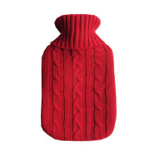 (Red) 2000ml Acrylic Fiber Solid Color Hot Water Bottle Warm Pouch Protective Cover