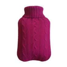 (Wine Red) 2000ml Acrylic Fiber Solid Color Hot Water Bottle Warm Pouch Protective Cover
